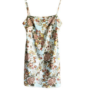 Urban Outfitters Floral Asian Mini Dress Sz S P Metallic teal dragon festival
